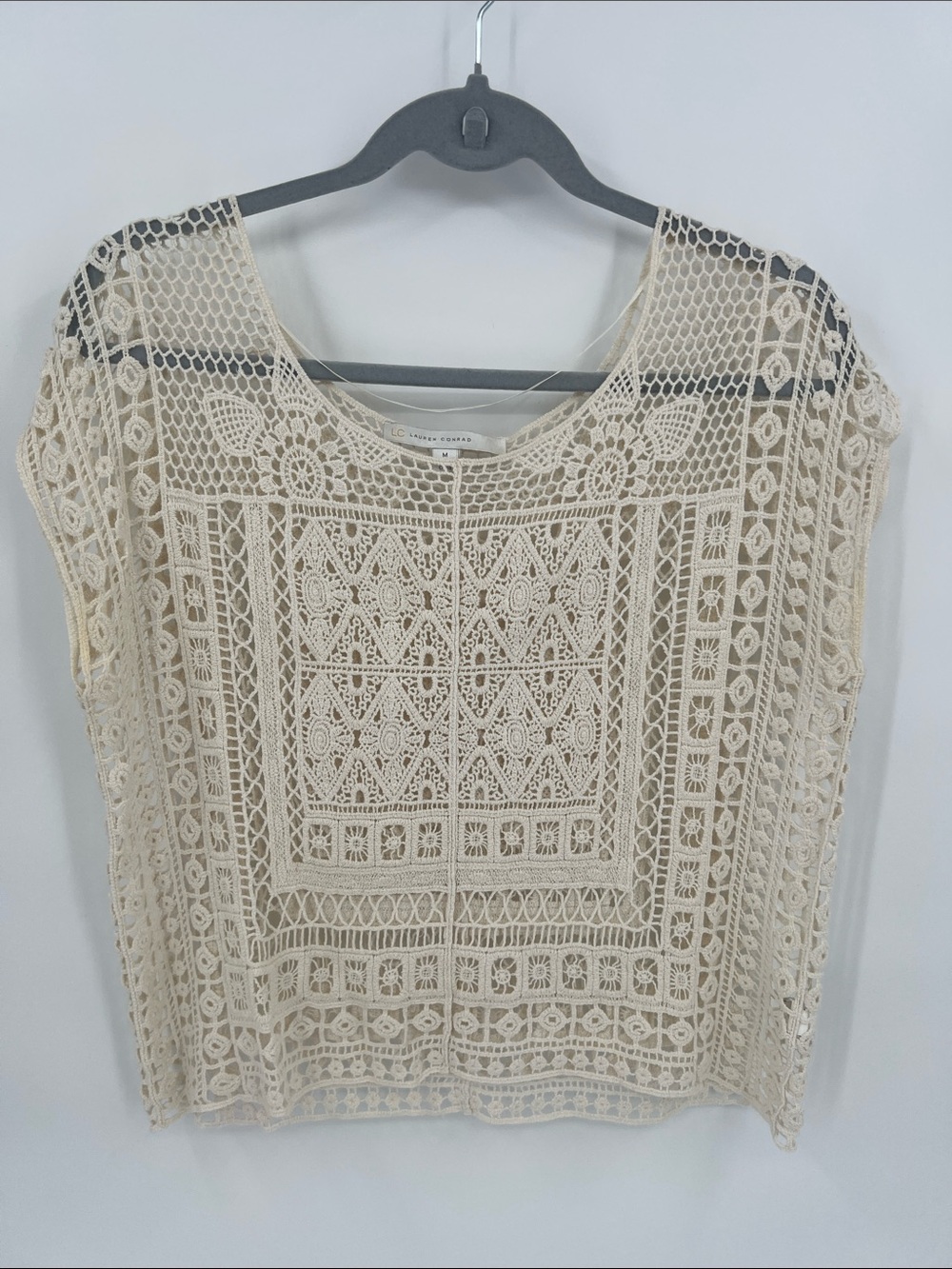 Lace Crochet Boxy Top - Cream